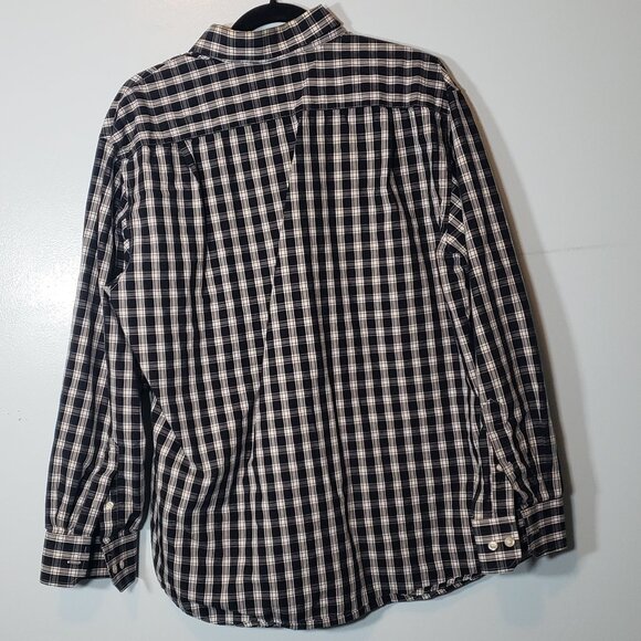 IZOD Button Shirt Men's Size L Large Black White Checkered Long Sleeve - Picture 2 of 7